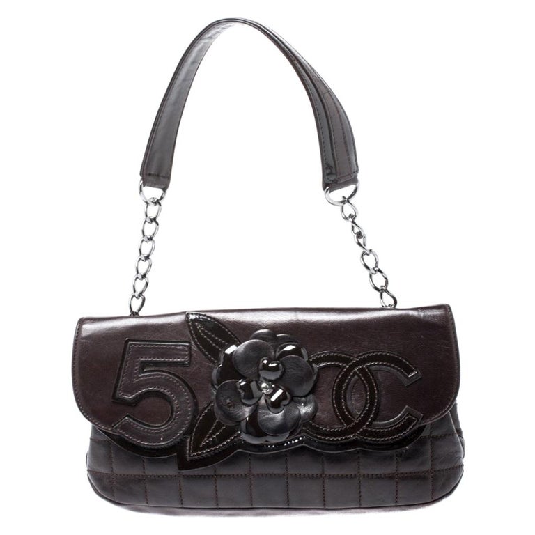 Chanel Brown Leather Chocolate Bar Camellia No. 5 Shoulder Bag For Sale at  1stDibs