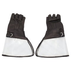 Chanel Brown Leather & Flared PU Fingerless Gloves