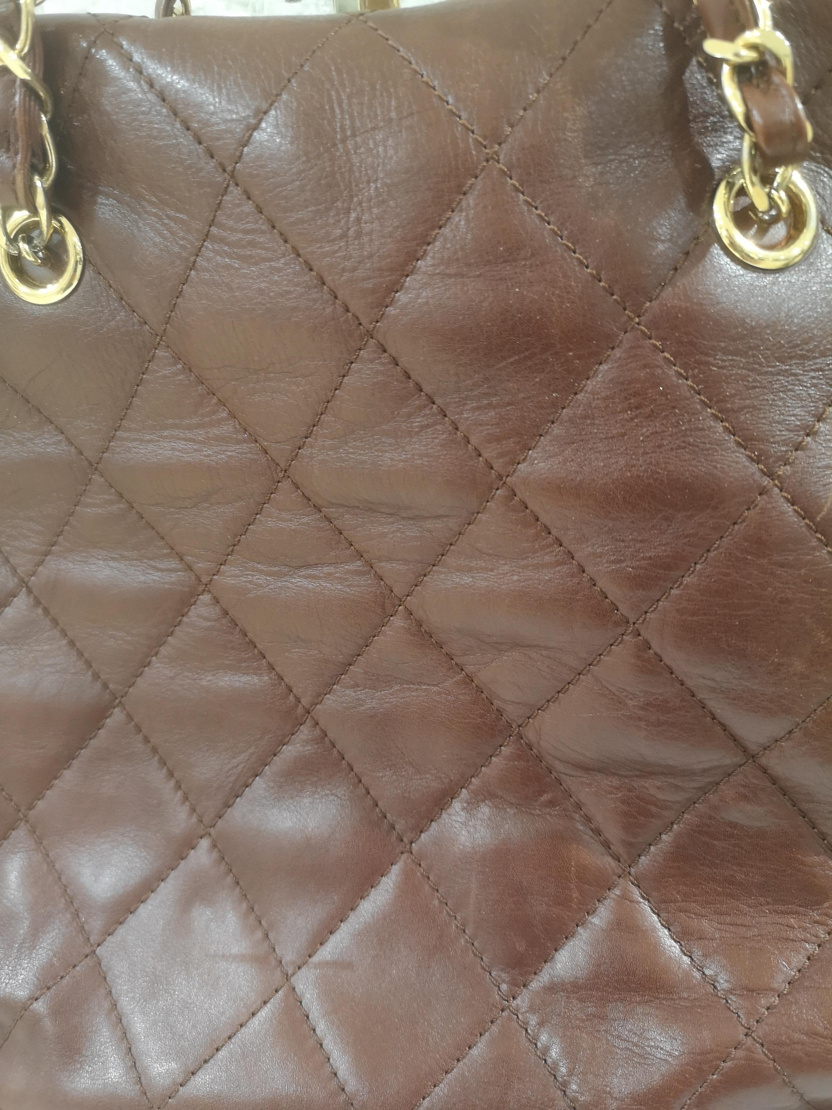 Brown Chanel brown leather gold hardware shoulder bag