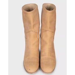 Chanel Brown Leather Heeled Ankle Boots, Size 38.5, Square Toe