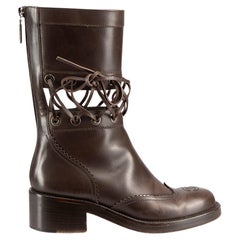 Chanel Brown Leather Laced Detail Mid Calf Boots Size IT 36