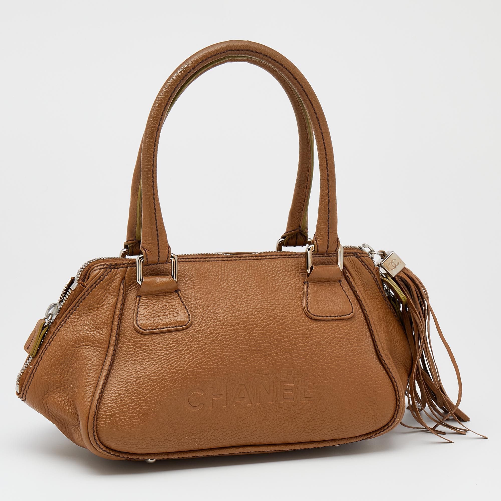 Chanel Brown Leather LAX Tassel Bag In Good Condition In Dubai, Al Qouz 2