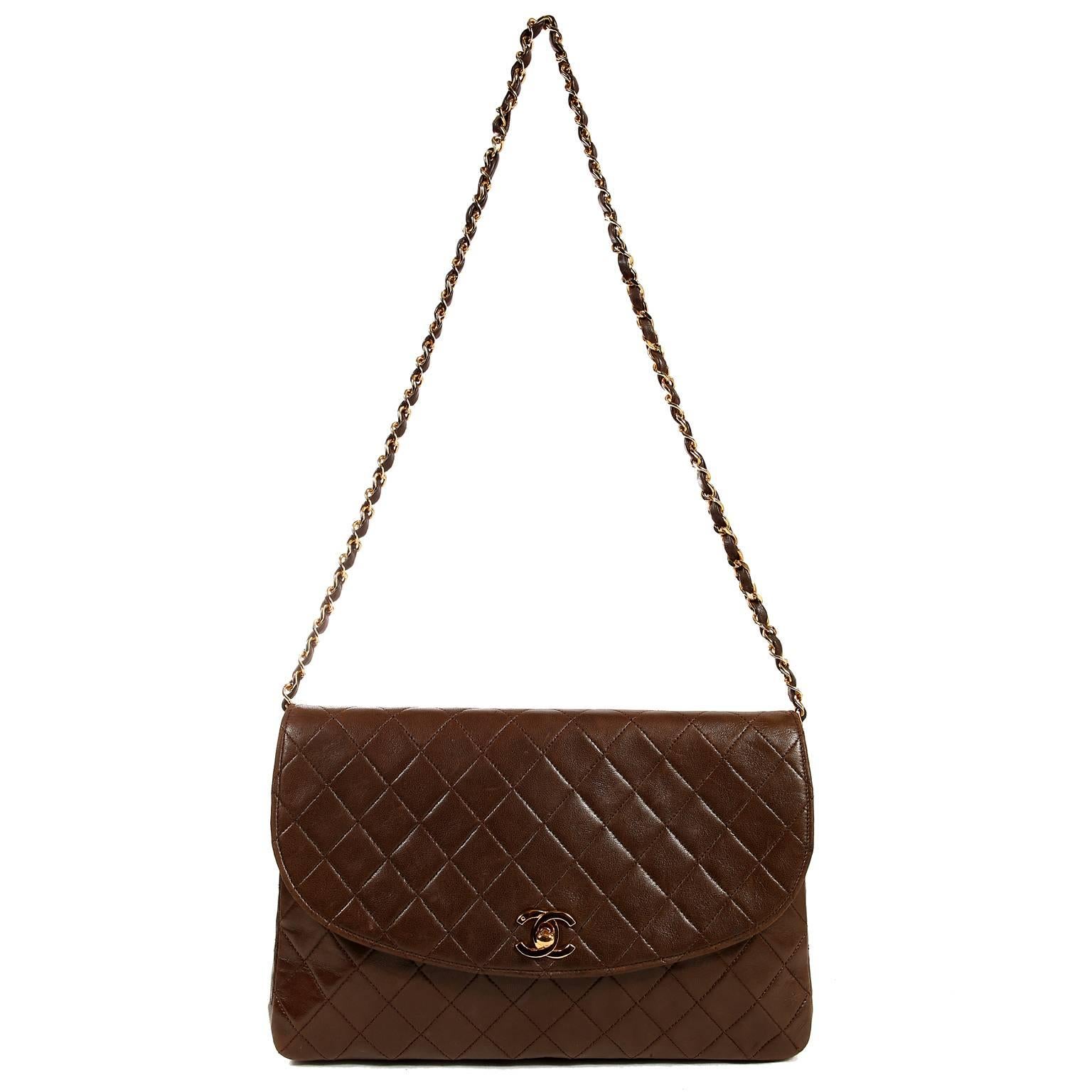Chanel Brown Leather Vintage Medium Flap Bag 4