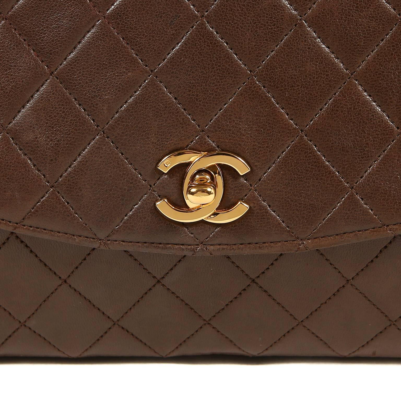 Black Chanel Brown Leather Vintage Medium Flap Bag