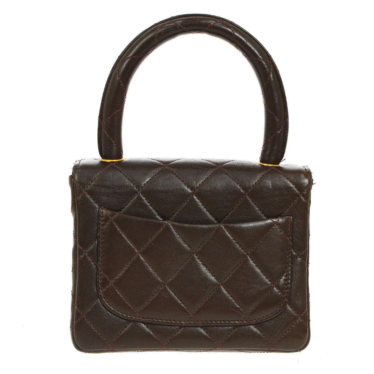 Black Chanel Brown Leather Mini Small Party Evening Top Handle Satchel Flap Bag For Sale