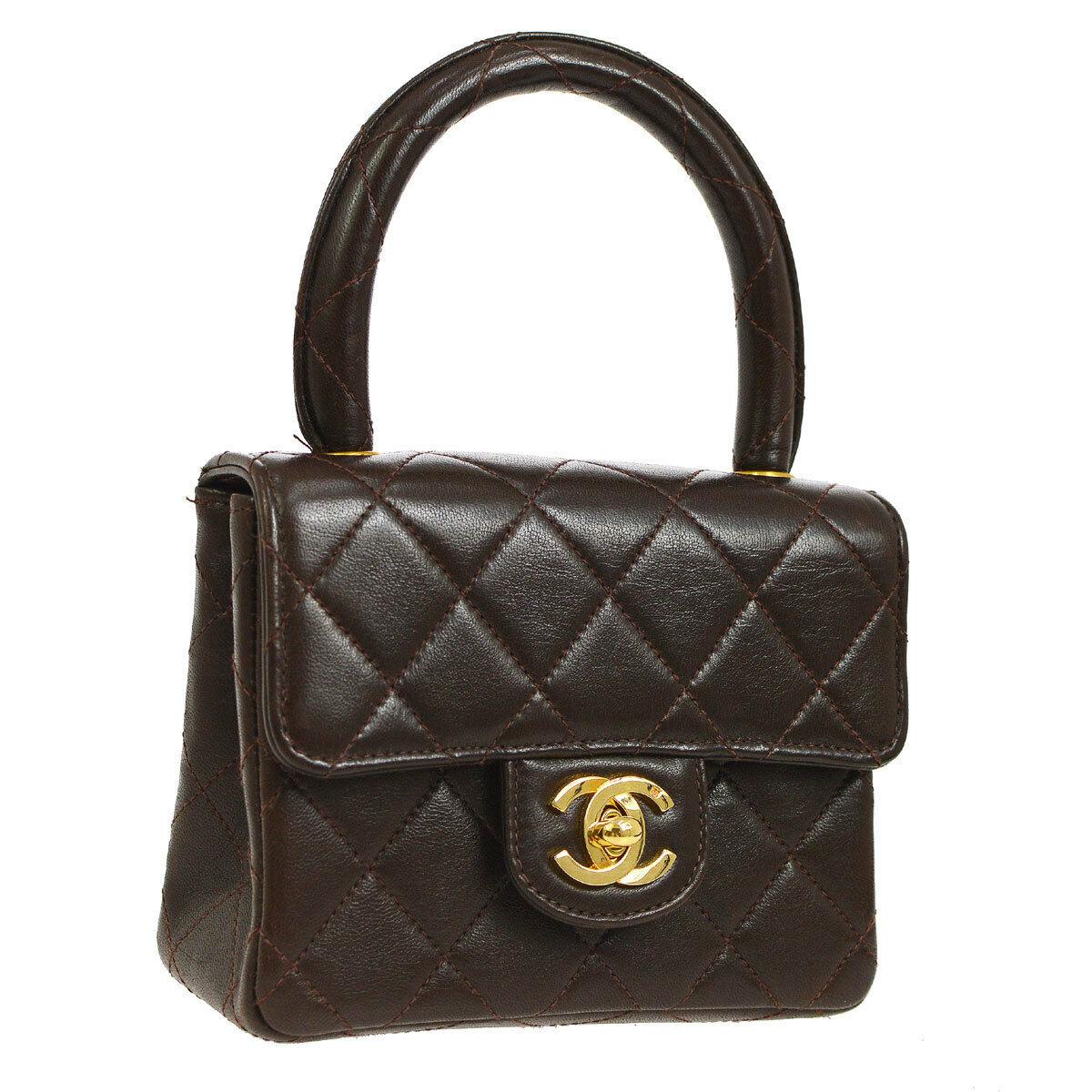 Chanel Brown Leather Mini Small Party Evening Top Handle Satchel Flap Bag For Sale