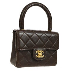 Chanel Brown Leather Mini Small Party Evening Top Handle Satchel Flap Bag