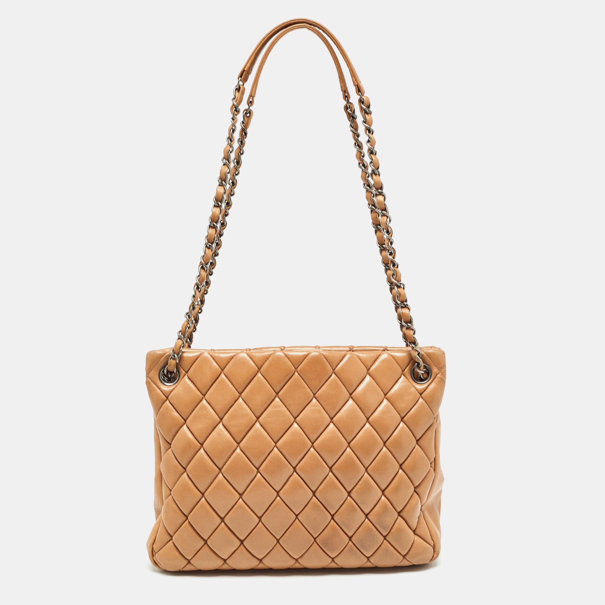 Women's Chanel Brown Leather New Bubble Medium North-South Tote