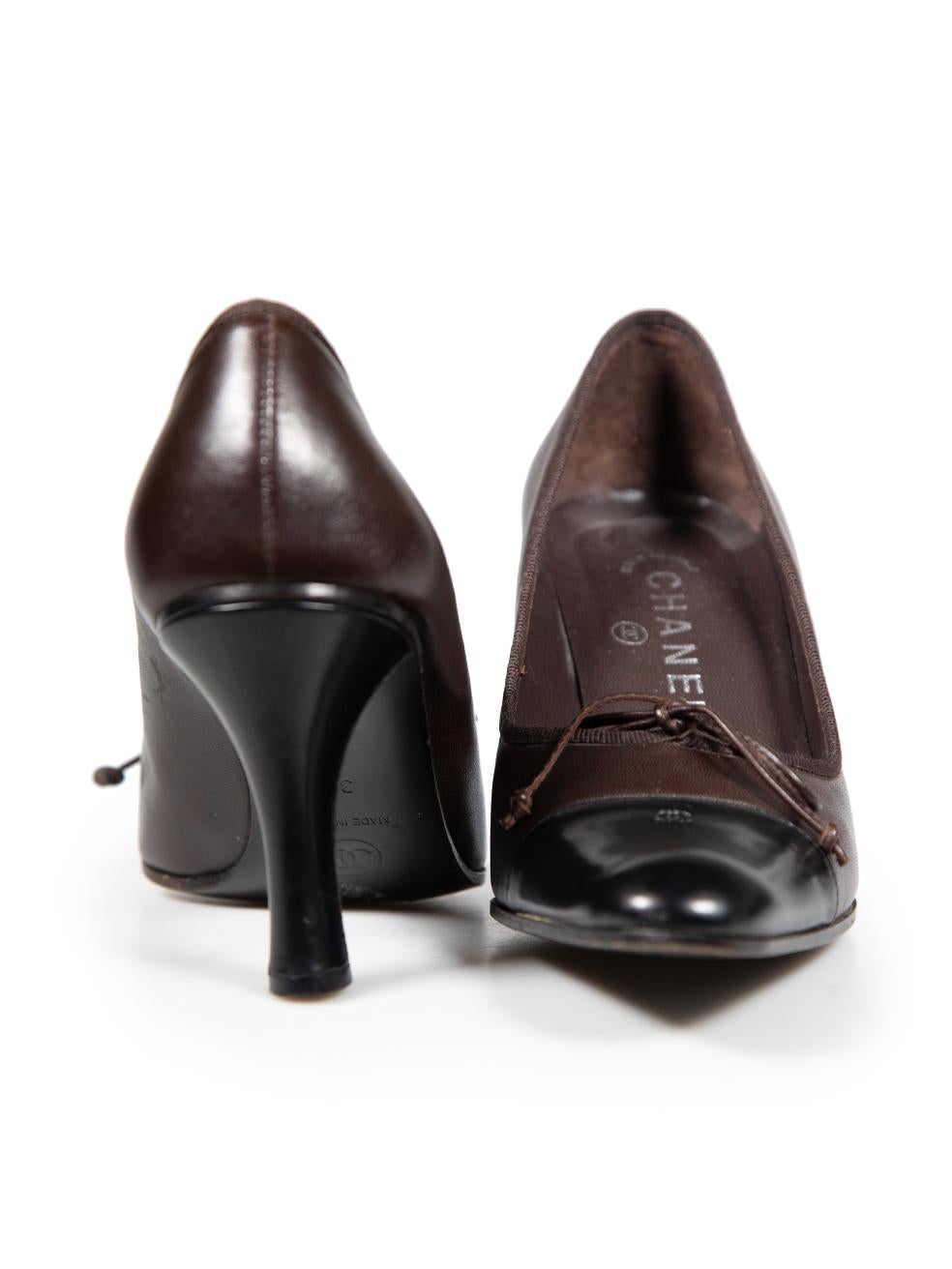 Black Chanel Brown Leather Pointed Toe Bow Pumps Size IT 37
