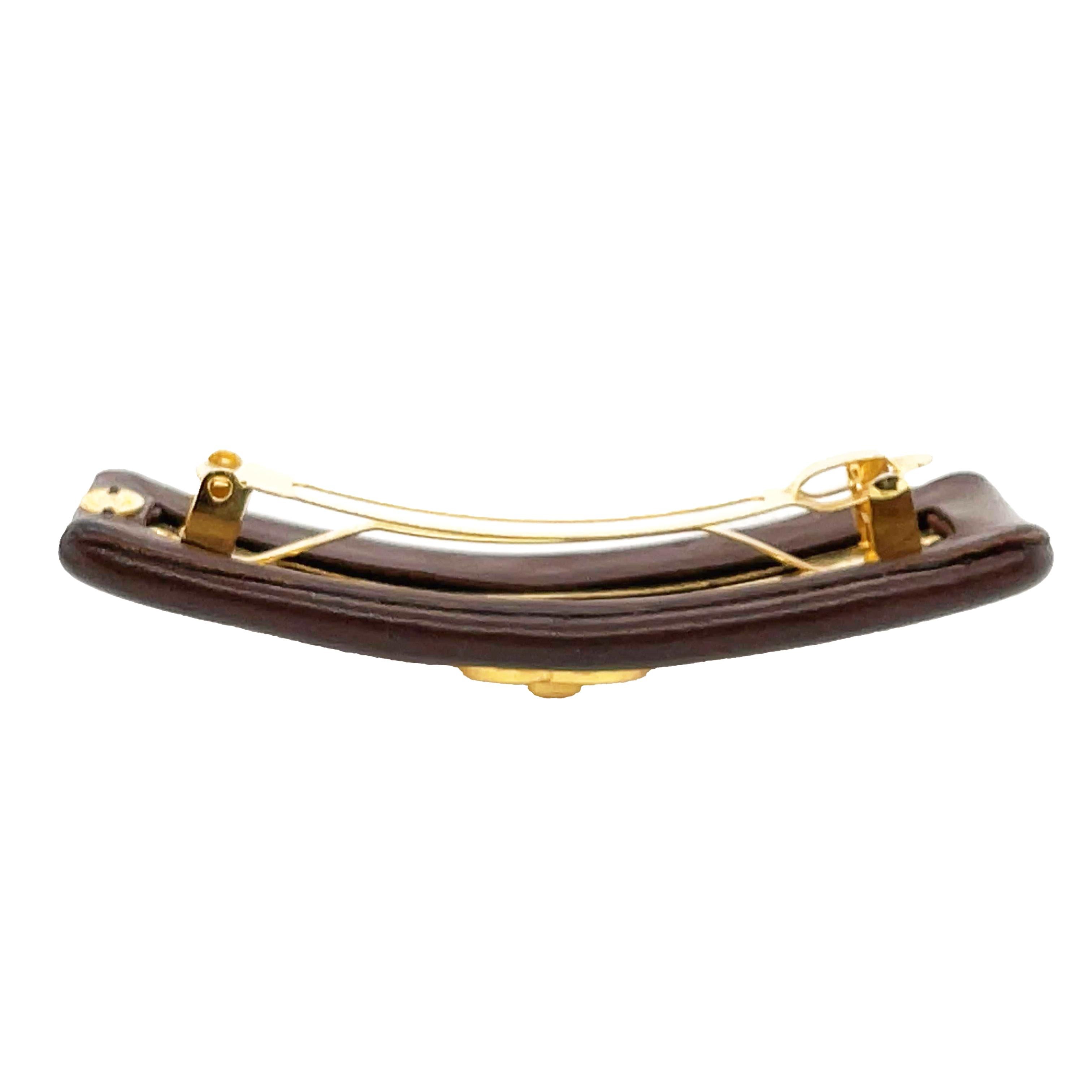 CHANEL Brown Leather Turnlock CC Barrette Brown / Gold 2