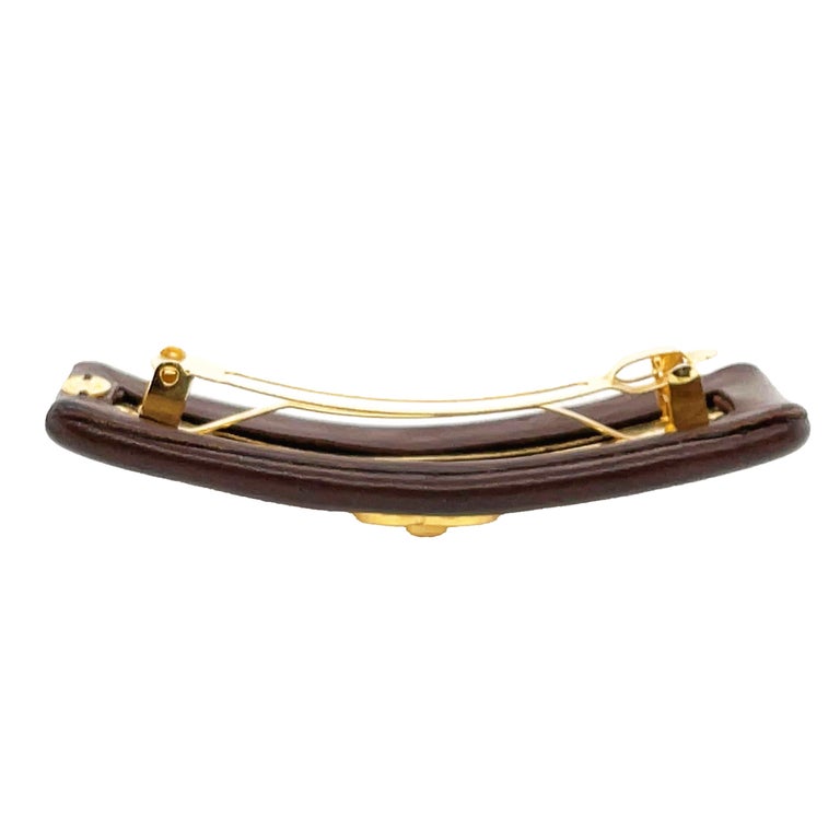 CHANEL Brown Leather Turnlock CC Barrette Brown / Gold For Sale 3