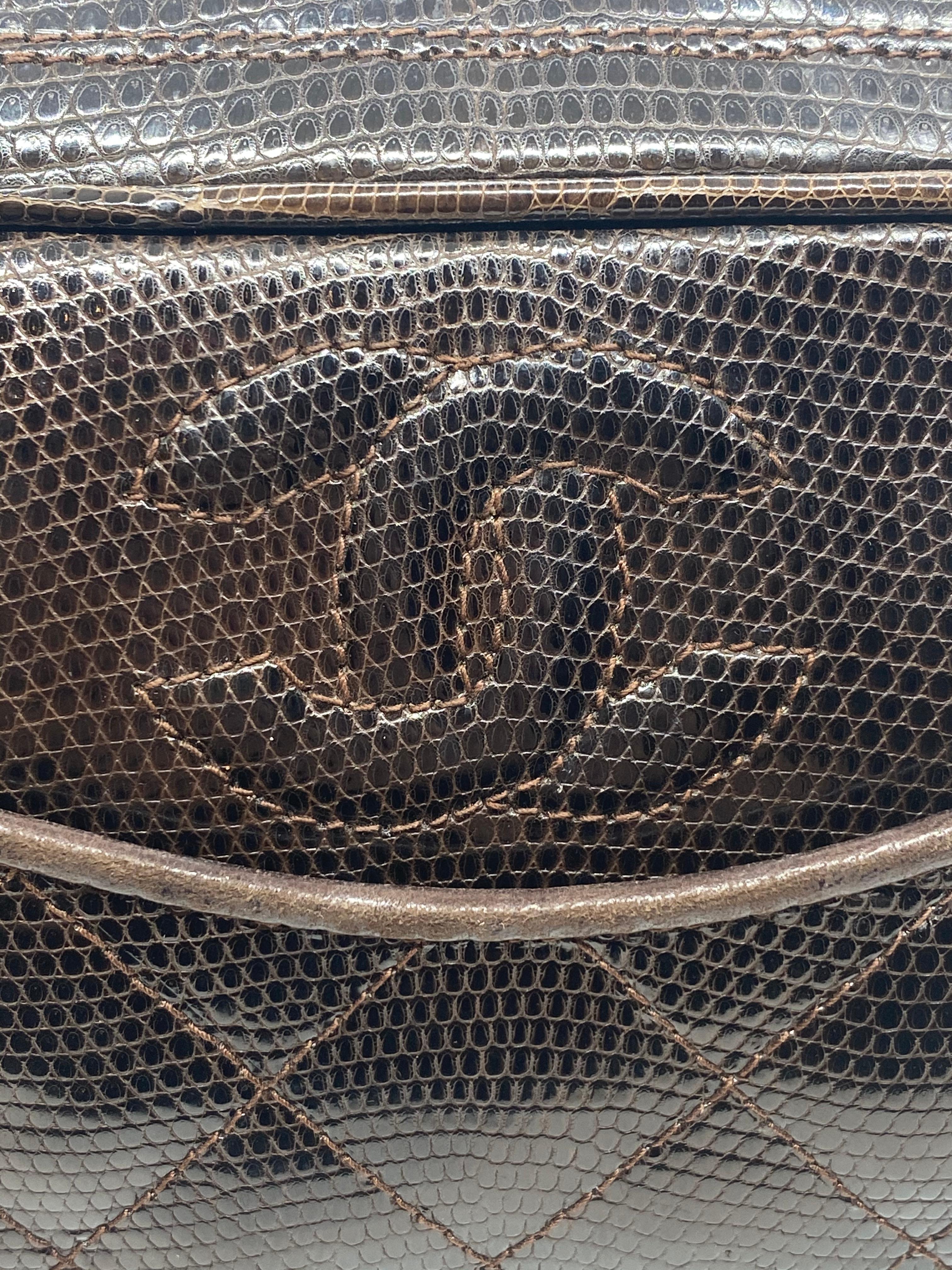 Women's or Men's Chanel Brown Lizard Vintage Camera Tassel Bag with Gold Hardware
