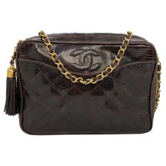 Chanel Brown Lizard Vintage Camera Tassel Bag with Gold Hardware