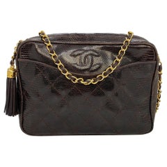 Chanel Brown Lizard Vintage Camera Tassel Bag with Gold Hardware