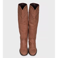 Chanel Brown Matte Leather Round Toe Slip-On Boots - 37