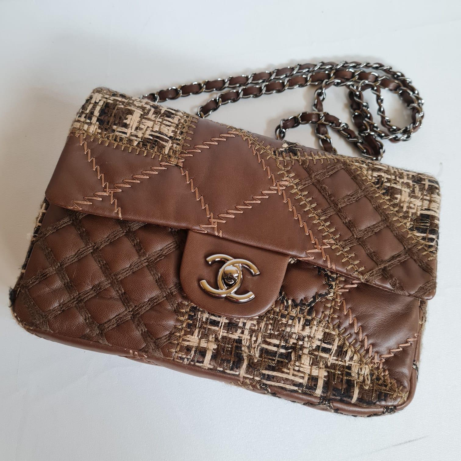 Women's or Men's Chanel Brown Medium Patchwork Single Flapbag For Sale