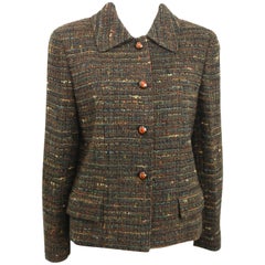 Chanel Brown Multi Colour Cropped Tweed Jacket