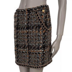 CHANEL brown navy beige wool & mohair 16A ROME TWEED MINI Skirt 38 S