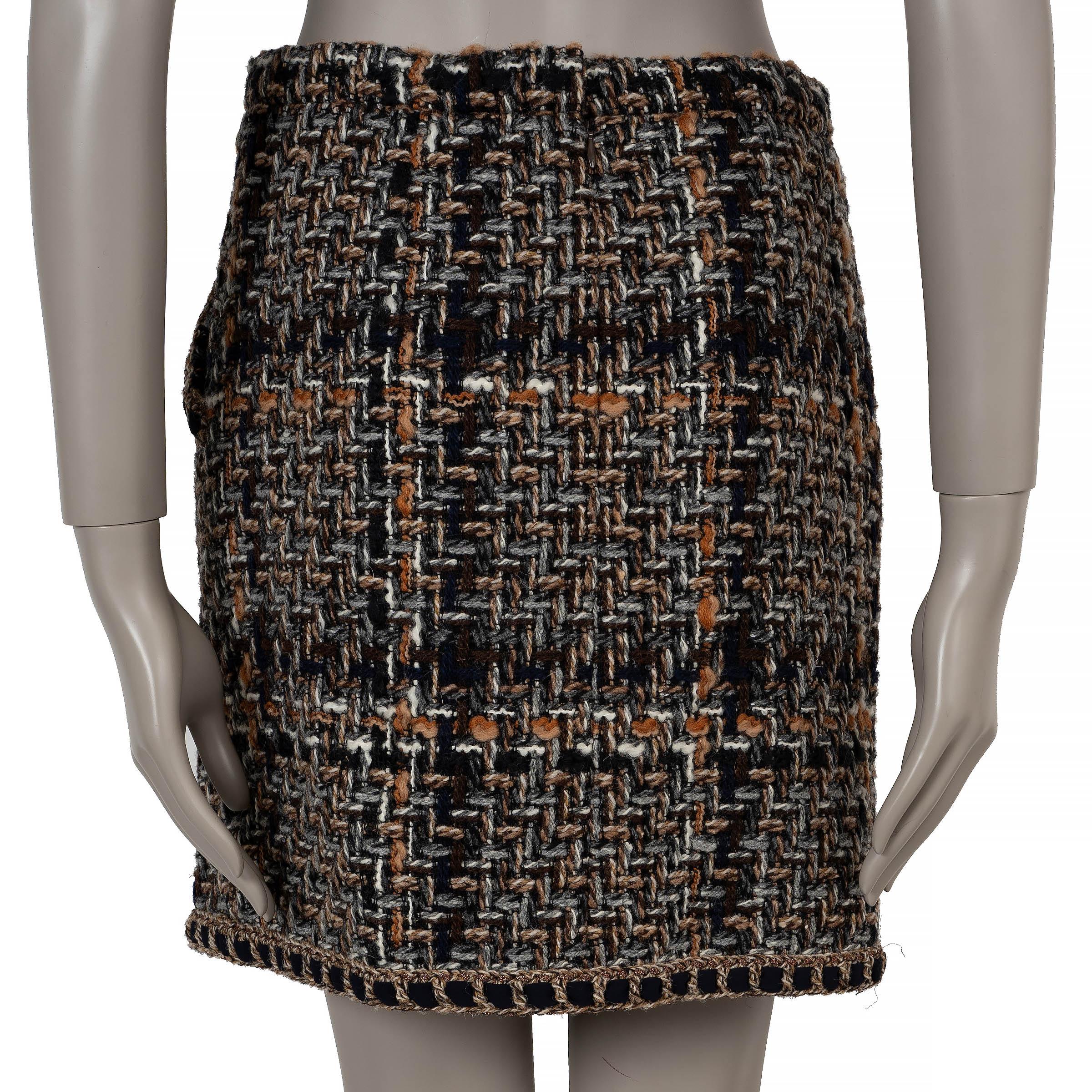 Black CHANEL brown navy beige wool & mohair 16A ROME TWEED MINI Skirt 38 S For Sale