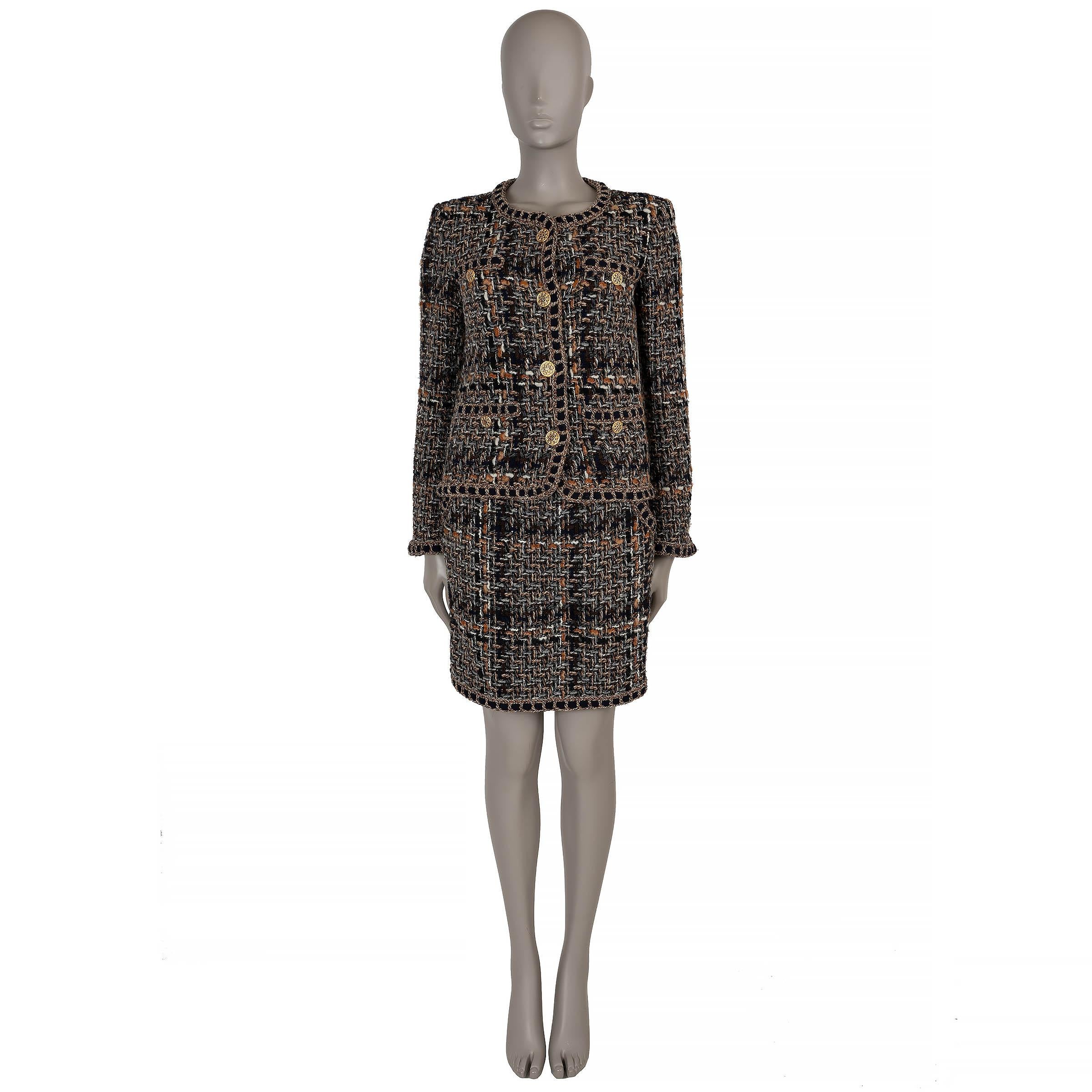 CHANEL brown navy beige wool & mohair 16A ROME TWEED MINI Skirt 38 S For Sale 4