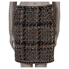 CHANEL brown navy beige wool & mohair 16A ROME TWEED MINI Skirt 38 S