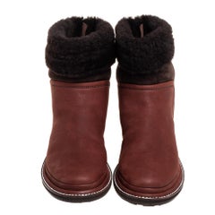 Chanel Brown Nubuck And Suede Shearling Boots Size 37.5