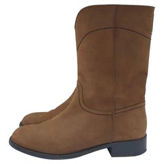 Chanel Brown Nubuck Leather CC Cowboy Flat Boots