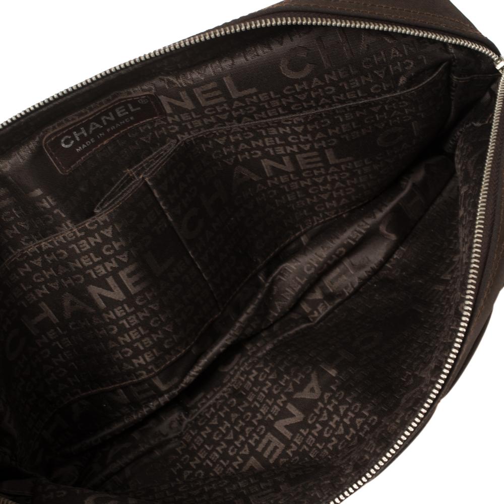 Chanel Brown Nylon Chocolate Bar East West Flap Bag 2