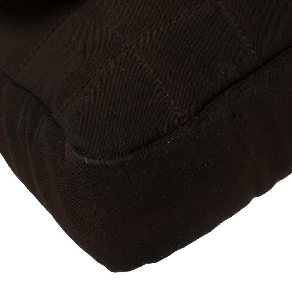 Chanel Brown Nylon Chocolate Bar East West Flap Bag In Good Condition In Dubai, Al Qouz 2