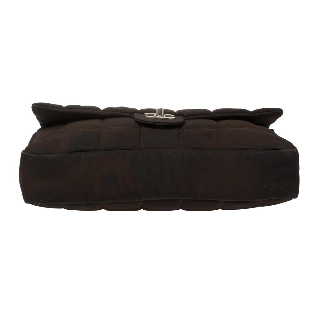 Women's Chanel Brown Nylon Chocolate Bar East West Flap Bag