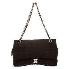 Chanel Brown Nylon Chocolate Bar East West Flap Bag