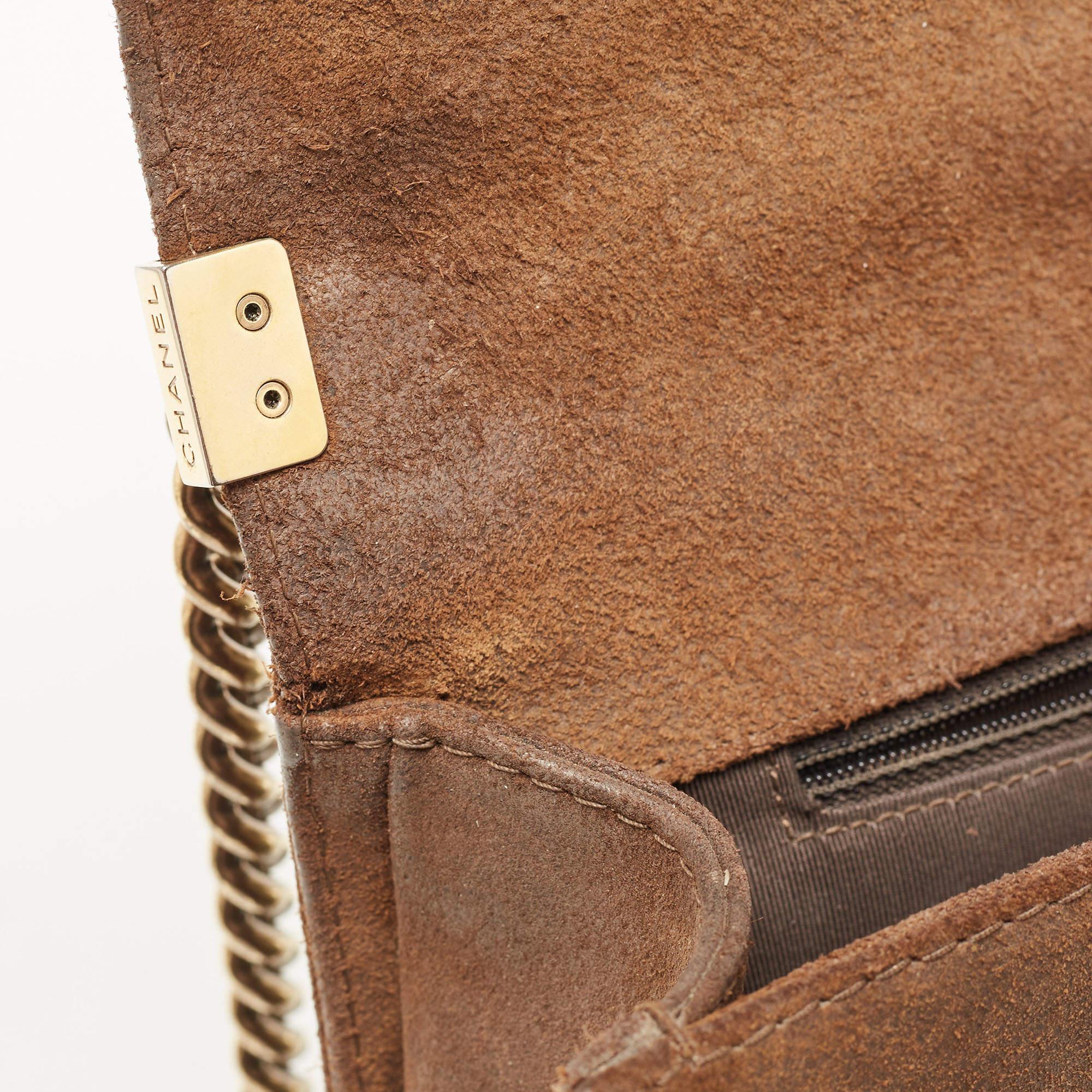 Chanel Brown/Olive Green Quilted Leather Large Paris-Edinburgh Boy Bag For Sale 13