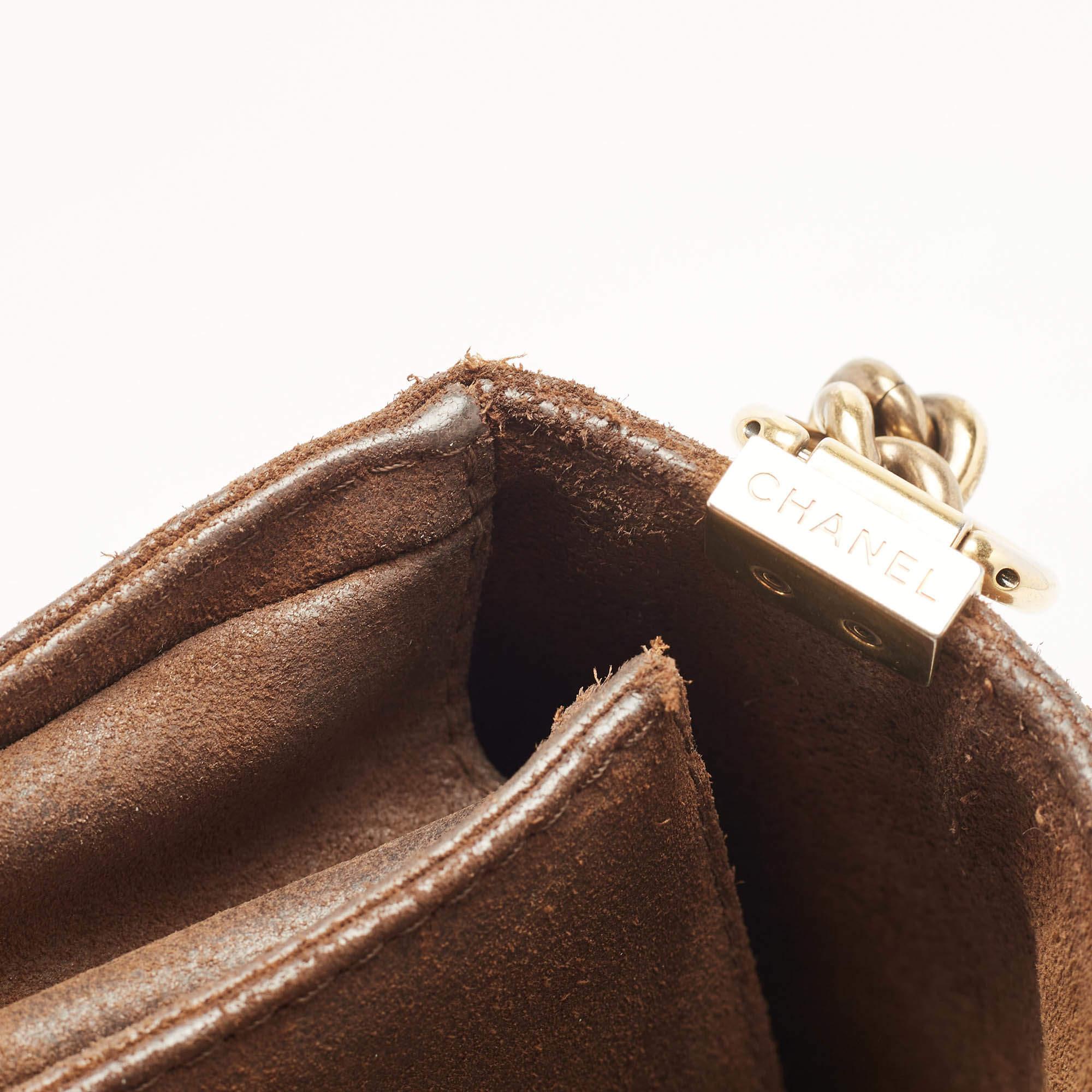 Chanel Brown/Olive Green Quilted Leather Large Paris-Edinburgh Boy Bag For Sale 4