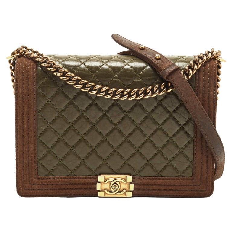 Chanel Brown/Olive Green Quilted Leather Large Paris-Edinburgh Boy Bag For  Sale at 1stDibs