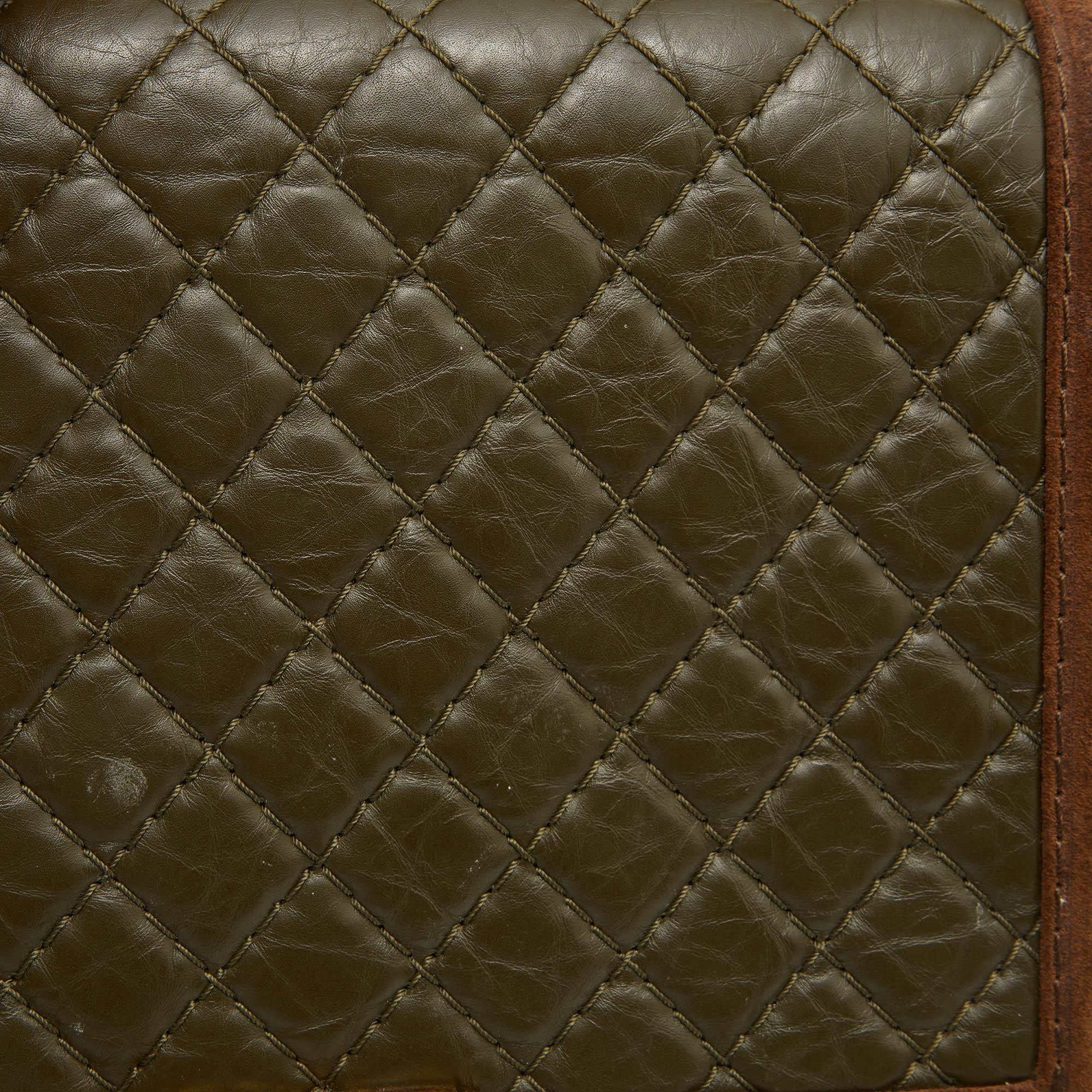Chanel Brown/Olive Green Quilted Leather Paris-Edinburgh Large Boy Bag 2