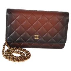 Chanel Brown Ombre Quilted Lambskin Classic Wallet On Chain