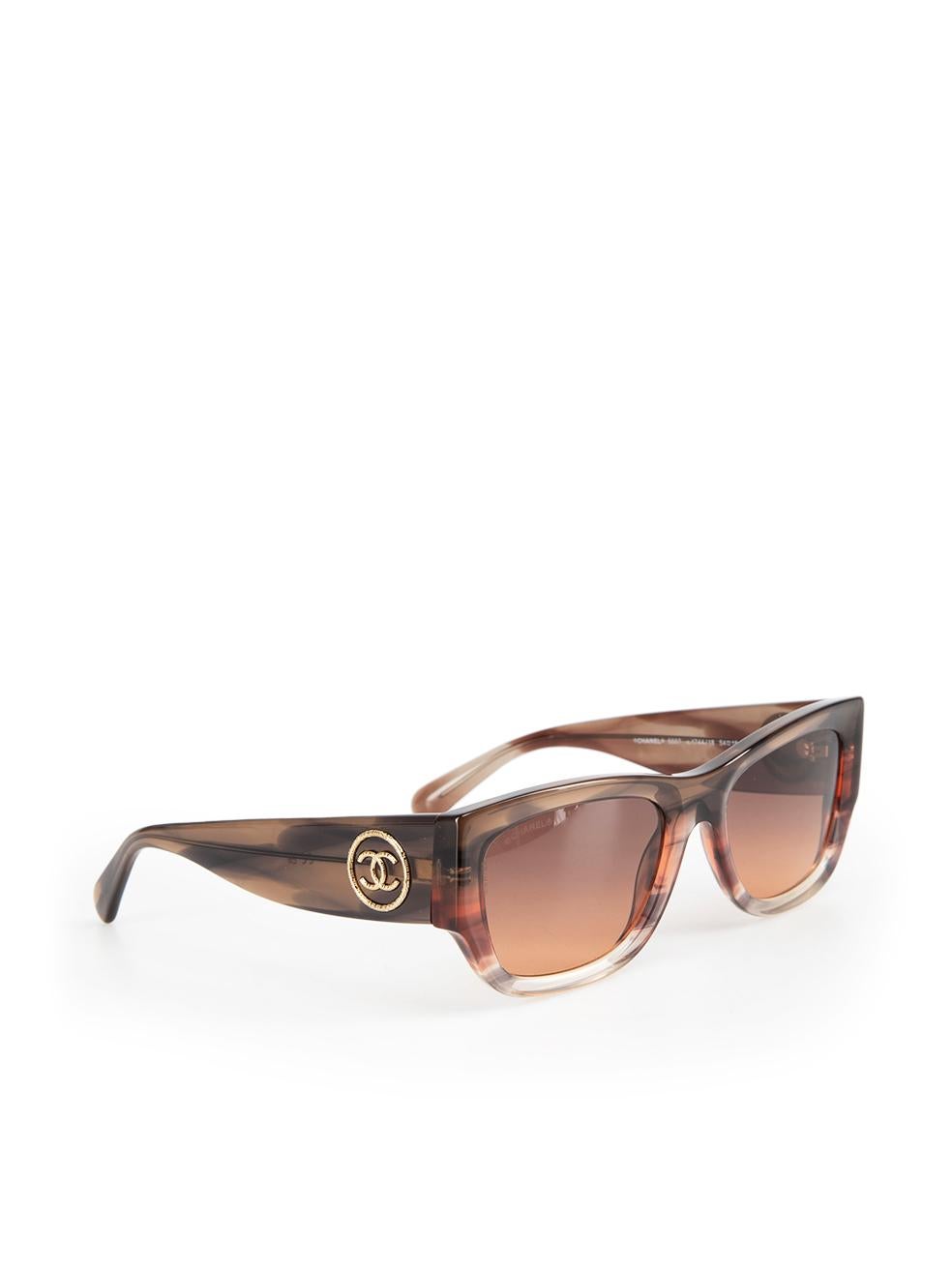 Chanel Brown & Orange Rectangle Sunglasses In New Condition For Sale In London, GB