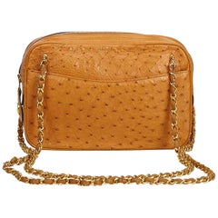 Chanel Brown Ostrich Leather Shoulder Bag