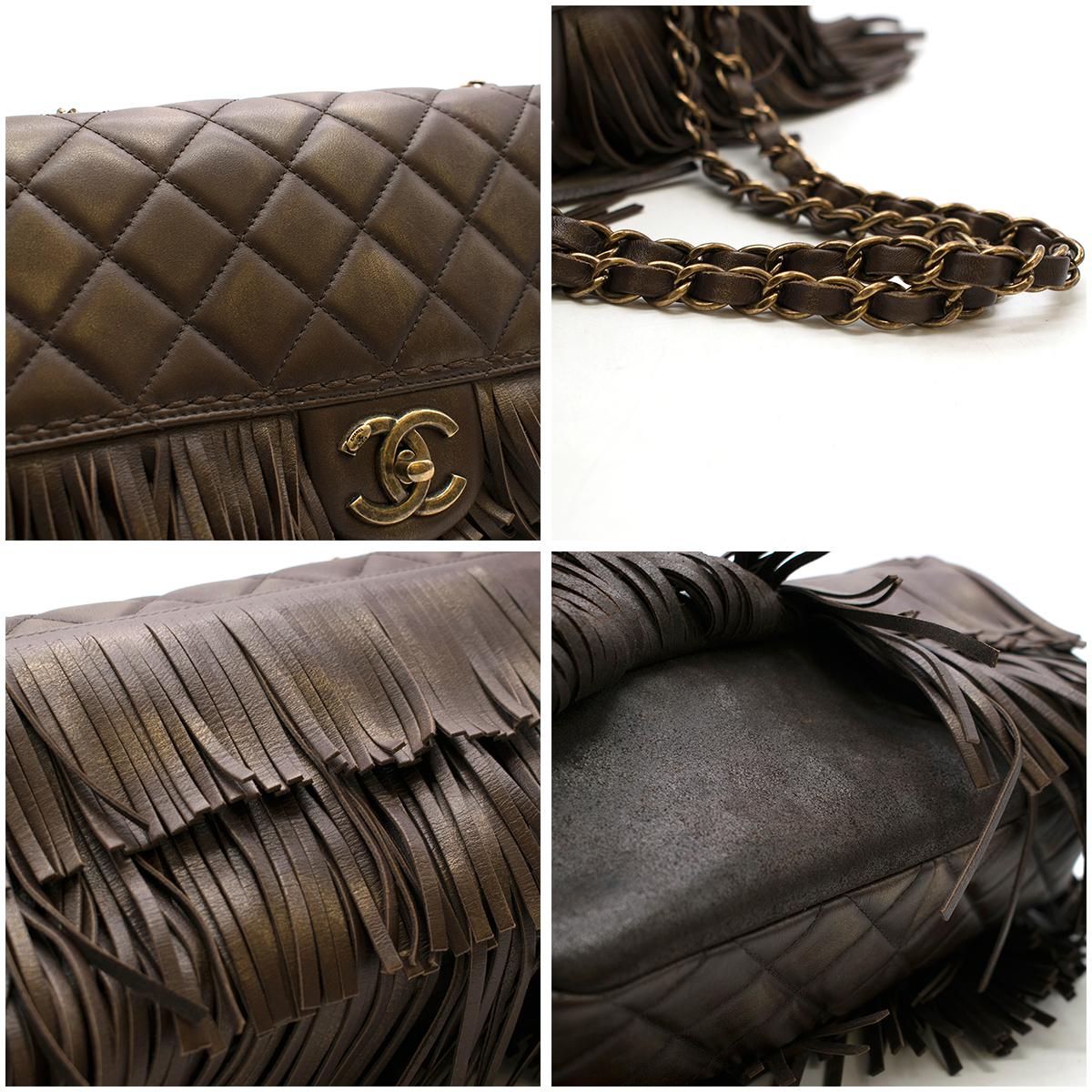 Women's Chanel Brown Paris-Dallas Fringe Flap Bag Size 8