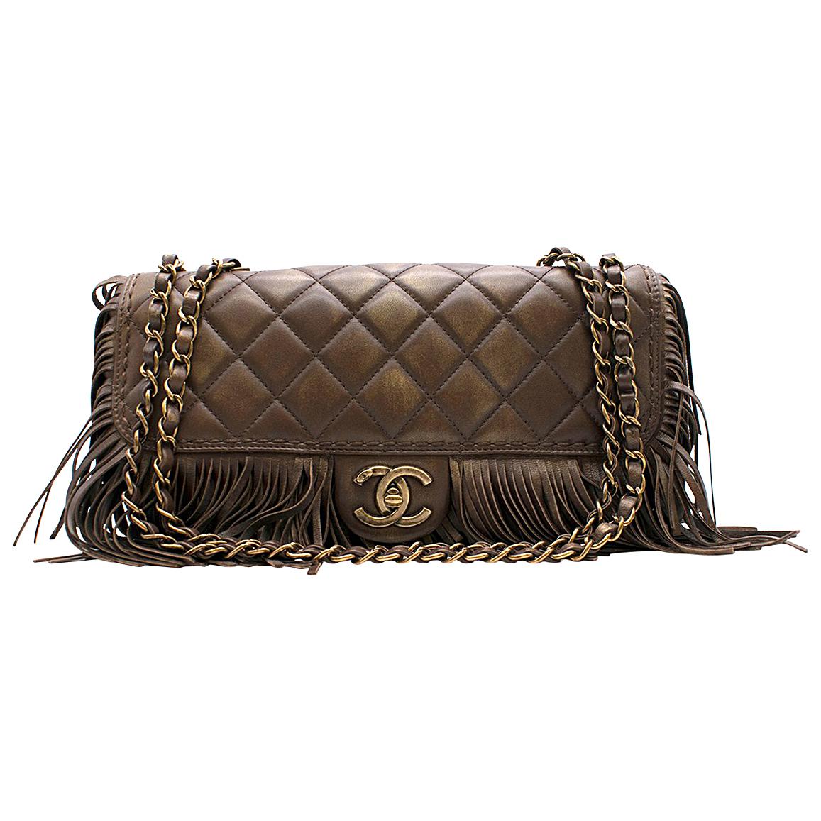Chanel Brown Paris-Dallas Fringe Flap Bag Size 8
