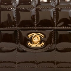Chanel Brown Patent Leather Chocolate Bar East West Flap Bag
