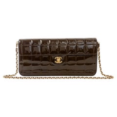 Chanel Brown Patent Leather Chocolate Bar East West Flap Bag 