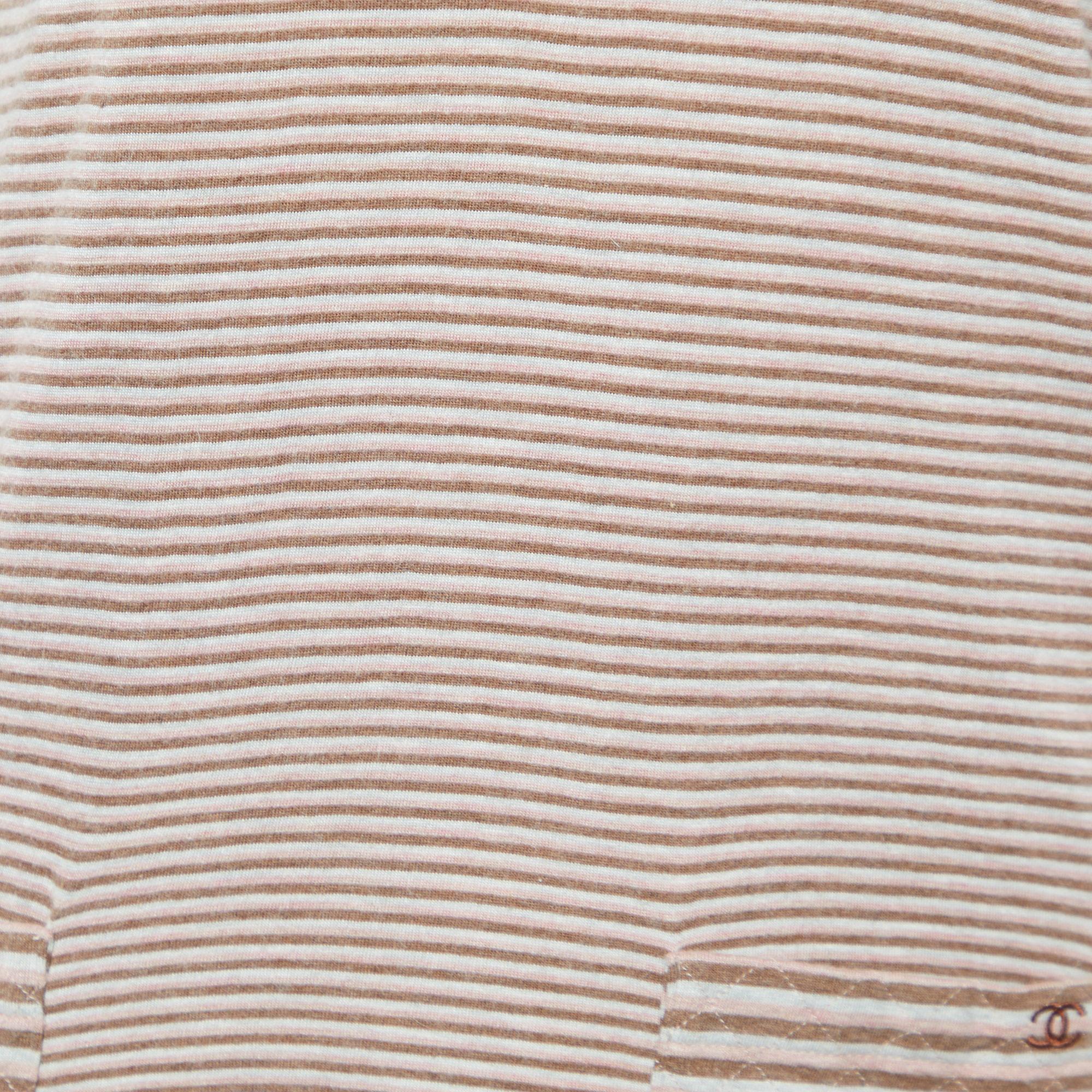Chanel Brown/Peach Striped Cotton & Angora Knit Turtleneck Sweater M In Excellent Condition In Dubai, Al Qouz 2
