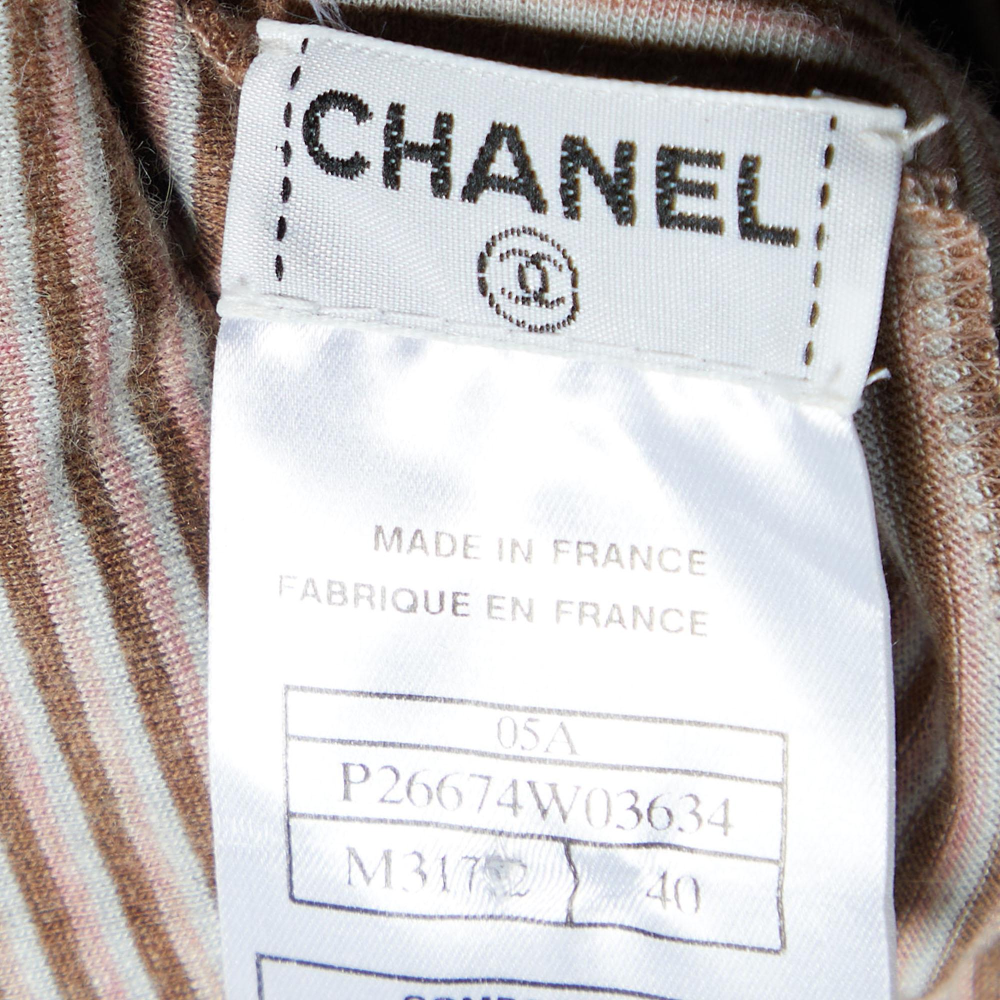 Women's Chanel Brown/Peach Striped Cotton & Angora Knit Turtleneck Sweater M