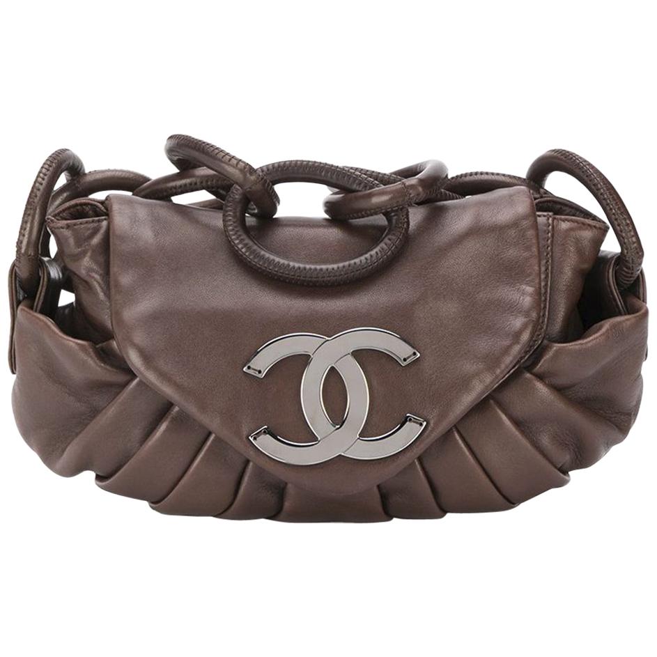 Chanel Brown Pleated Leather Tote Bag