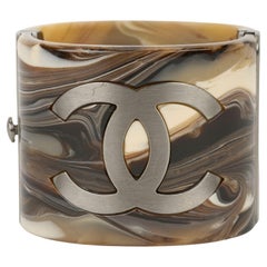 Chanel Brown Printed Marble Resin Cuff