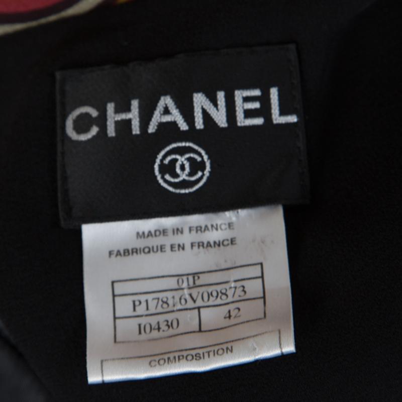 Chanel Brown Printed Silk Ruffled Tie Detail Long Sleeve Dress L In Good Condition In Dubai, Al Qouz 2