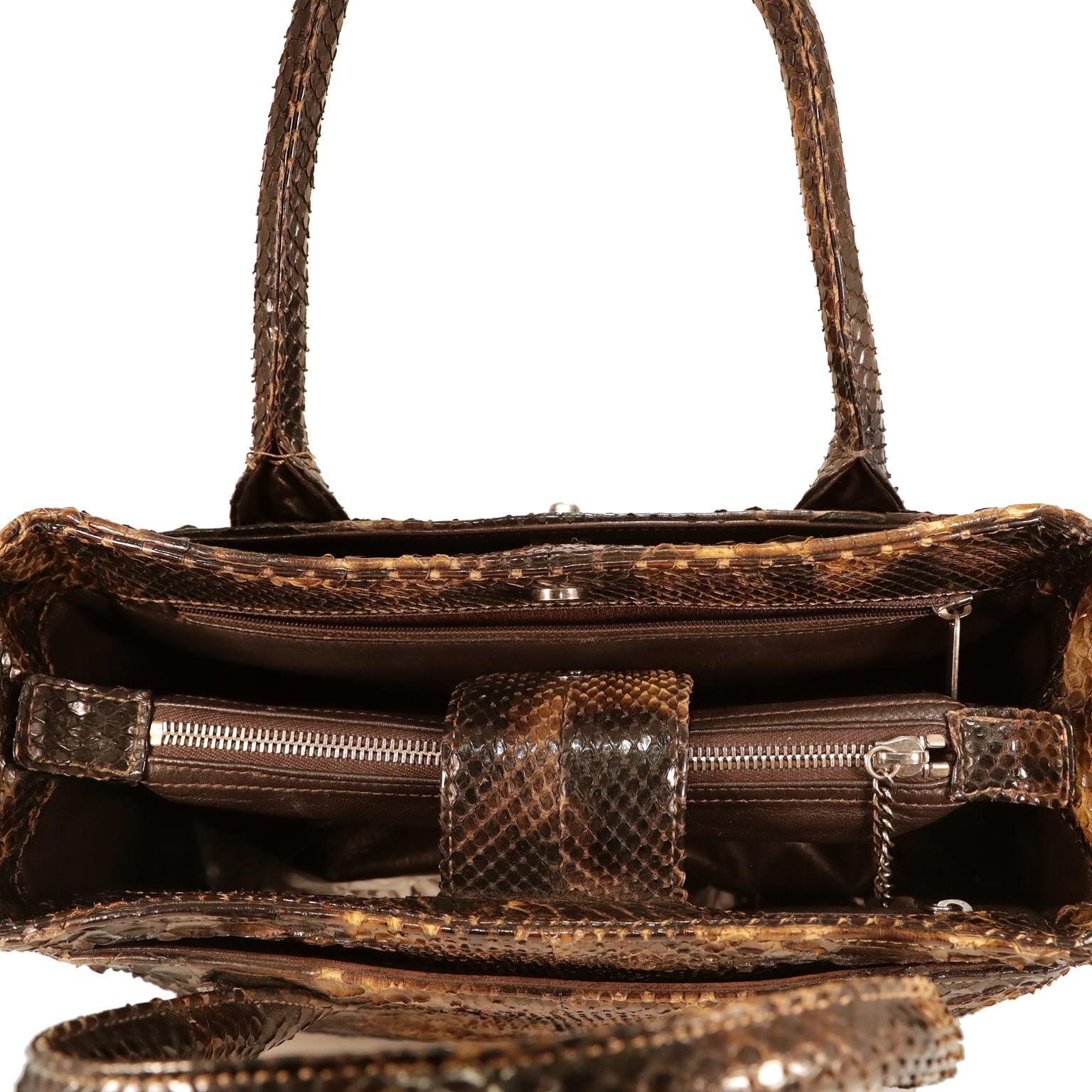 Chanel Brown Python Tote  In Good Condition In Palm Beach, FL