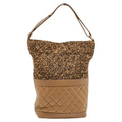 Chanel Hobo Casual Brown matelassé en cuir vieilli et tweed