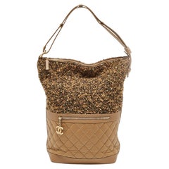 Chanel Brown Quilted Aged Leather and Tweed Large Casual Hobo